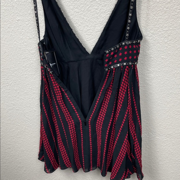 NWT Saint Laurent Paris Deep V Skater Mini Dress Star Print Red Black Sz 34 - Picture 6 of 15
